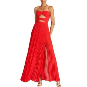 AMUR Lana Gown Pleated Cutout Formal Evening Dress in Rose Red - Size 4